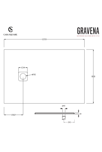 RECEVEUR DE DOUCHE GEL COAT BLANC 120X80CM AVEC VIDAGE