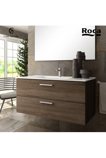 SET MEUBLE BASE VICTORIA 80CM 2TIROIRS CEDRE NATUREL AVEC LAVABO RESINE