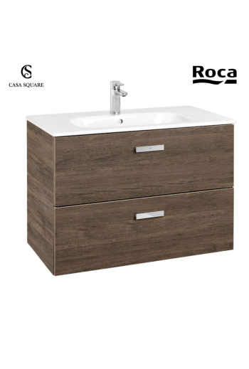 SET MEUBLE BASE VICTORIA 80CM 2TIROIRS CEDRE NATUREL AVEC LAVABO RESINE