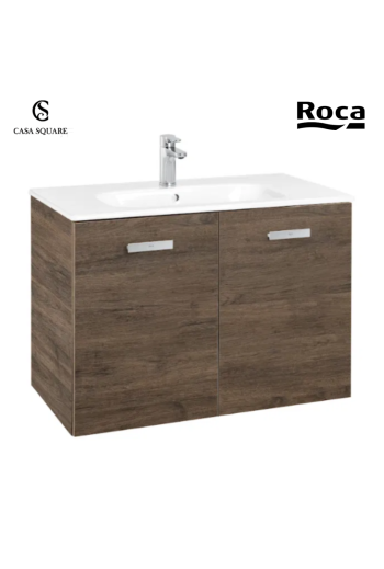 SET MEUBLE BASE VICTORIA 100CM 2PORTES CEDRE NATUREL AVEC LAVABO RESINE