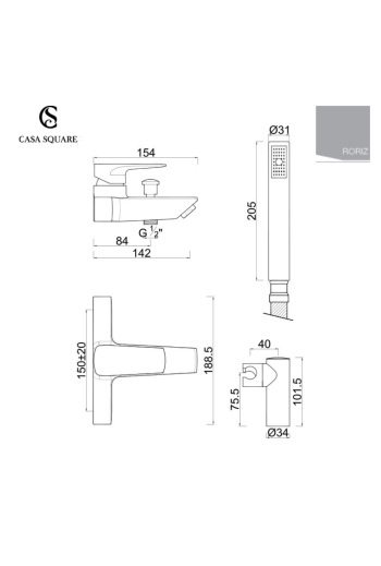 MITIGEUR  BAIN/DOUCHE MURAL JORIZ ( douchette - support inclus ) CHR
