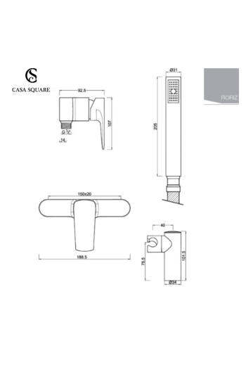 MITIGEUR DOUCHE MURAL ( douchette - support inclus ) JORIZ CHROME