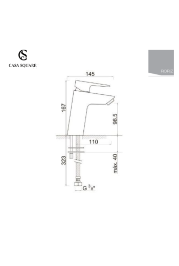 MITIGEUR LAVABO (XL) JORIZ SANS BONDE NOIR