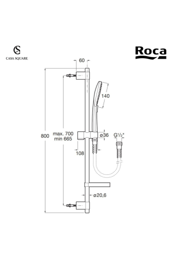 KIT DE DOUCHE PLENUM CHR (BARRE+DOUCHETTE CARRE +FLEXIBLE+PORTE SAVON) (SUR STOCK)