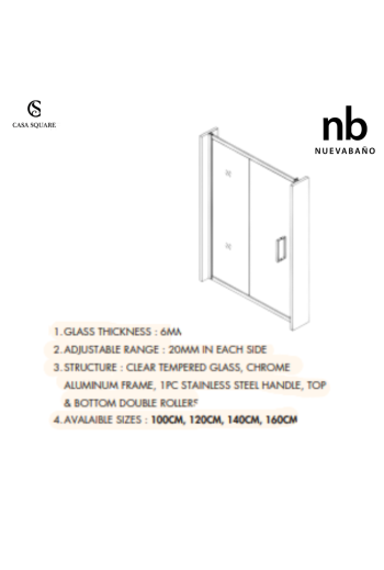 PORTE DE DOUCHE COULISSANTE 120CM H:2M PROFILE CHR