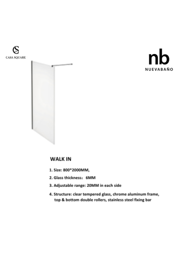 PAROI WALK IN 100CM H:2M PROFILE CHR AVEC BARRE DE MAINTIENT