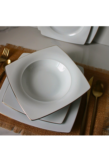 SERVICE 18 PIECES CARRE BLANC  EN PORCELAINE