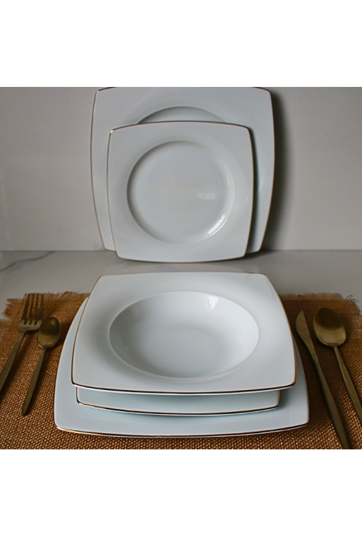 SERVICE 18 PIECES CARRE BLANC  EN PORCELAINE