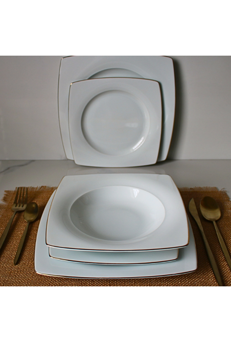 SERVICE 18 PIECES CARRE BLANC  EN PORCELAINE