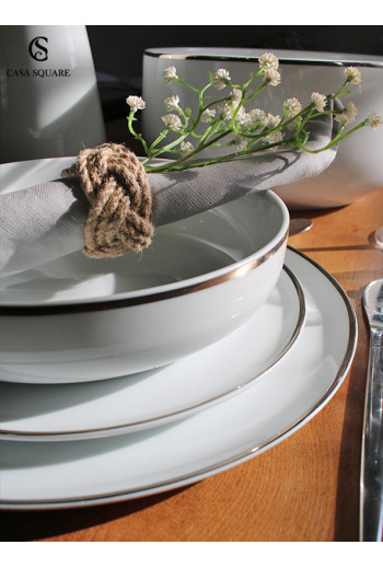 SERVICE 18 PIECES EN PORCELAINE FILET PLATINE