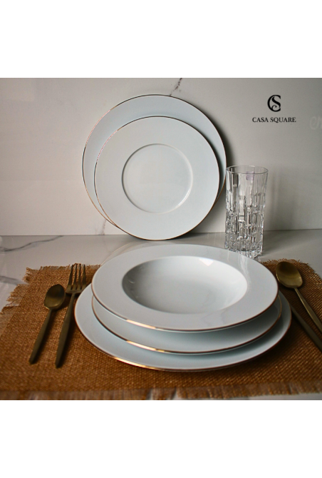 SERVICE EN PORCELAINE 18 PIECES FILET OR