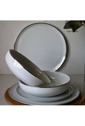 SERVICE 18 PIECES EN PORCELAINE FILET PLATINE