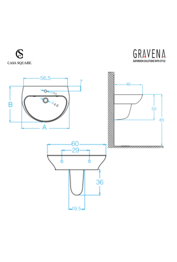 LAVABO CASANOVA 60CM AVEC SEMI-COLONNE BLANC