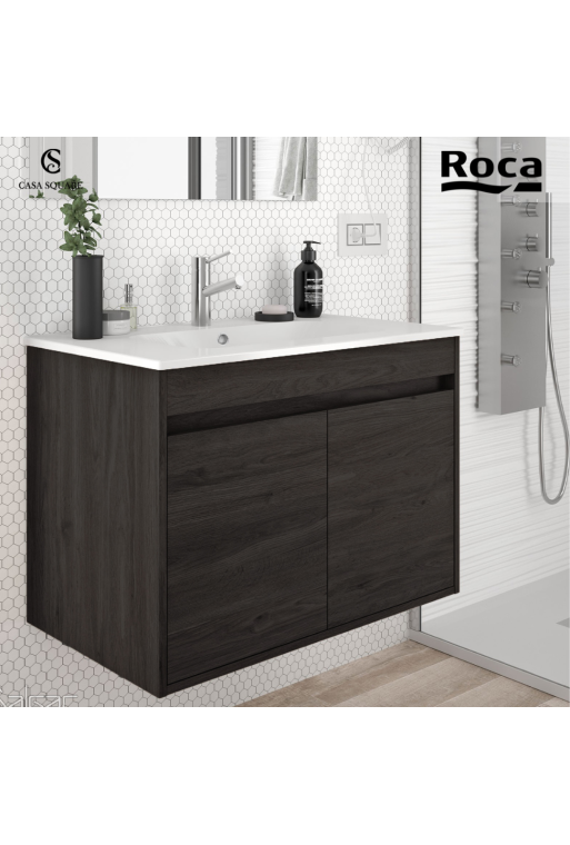 MEUBLE SOFIA-KHROMA 80CM ROBLE AVEC LAVABO RESINE BLANC