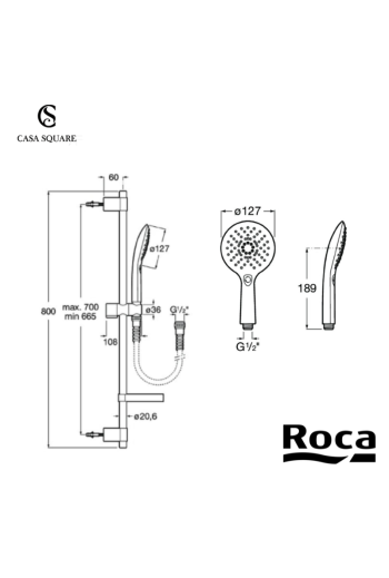 KIT DOUCHE OSIRIS CHROME (BARRE+DOUCHETTE ROND 3JETS+FLEXIBLE) (SUR STOCK)