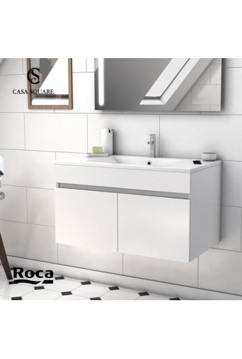 SET MEUBLE SOFIA 60CM 2P STRATIFIE BLANC BRILLANT AVEC LAVABO RESINE