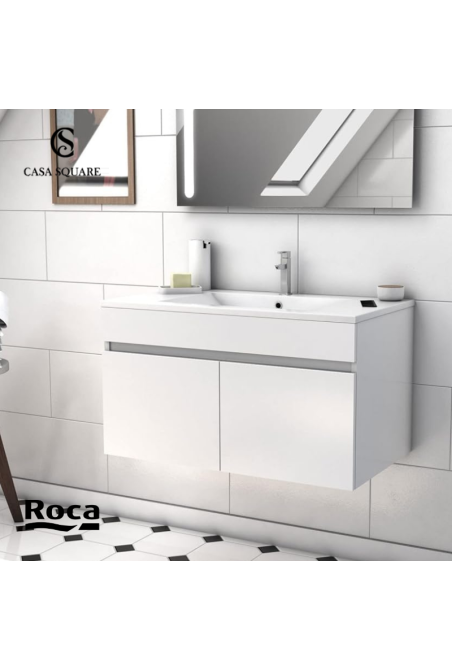 SET MEUBLE SOFIA 60CM 2P STRATIFIE BLANC BRILLANT AVEC LAVABO RESINE