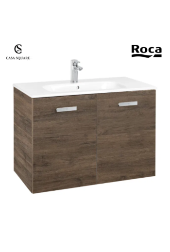 SET MEUBLE BASE VICTORIA 100CM 2PORTES CEDRE NATUREL AVEC LAVABO RESINE