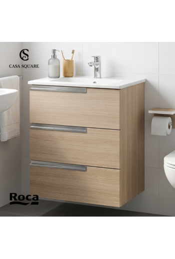 SET MEUBLE VICTORIA-N 60CM 3TIROIRS CHENE TEXTURE AVEC LAVABO RESINE