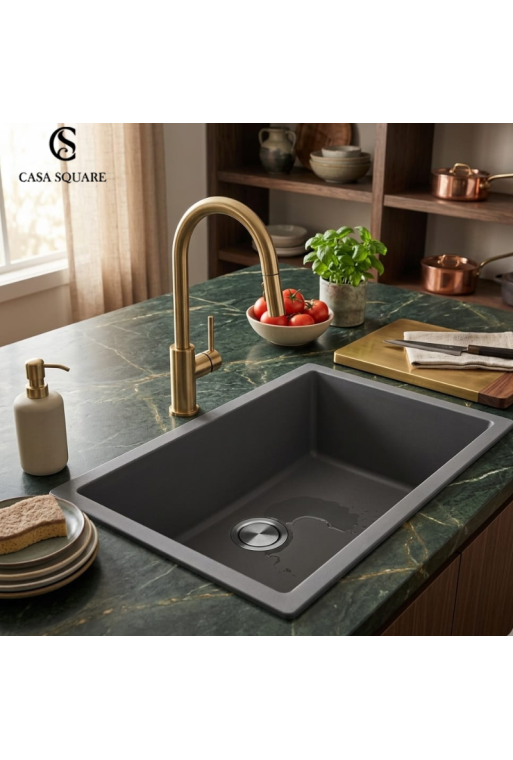 EVIER DE CUISINE 66X50CM GRIS MATT AVEC VIDAGE