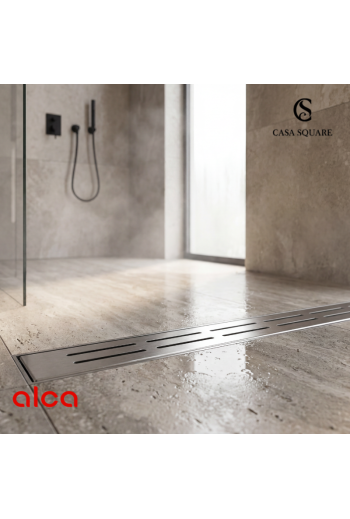 SIPHON PLASTIQUE AVEC CONTOUR EN INOX ENCASTRABLE 550MM COMPLET ALCA