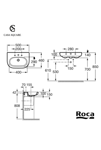 PACK LAVABO MERIDIAN 50CM AVEC SEMI-COLONNE BLANC