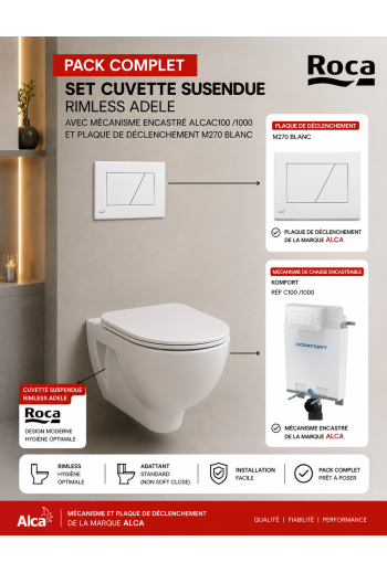 SET CUVETTE SUSPENDUE RIMLESS ADELE AVEC MECANISME AVEC PLAQUE ALCAC100