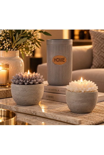 Bougie fleur en ciment gris