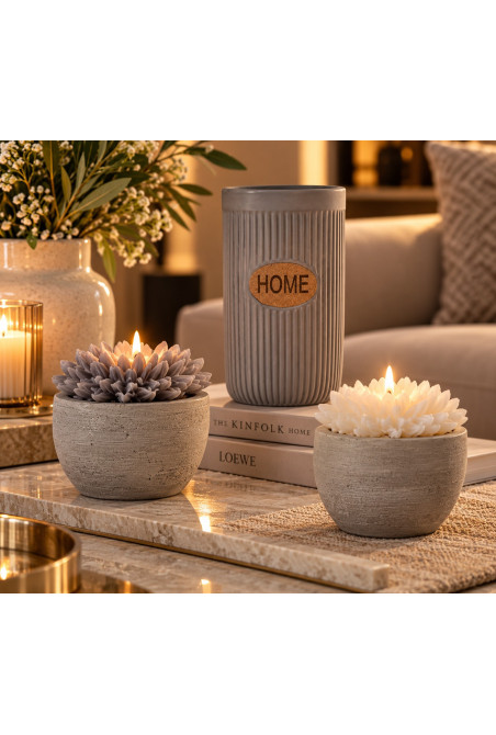 Bougie fleur en ciment gris