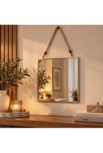 Miroir carré en métal avec corde 30 cm