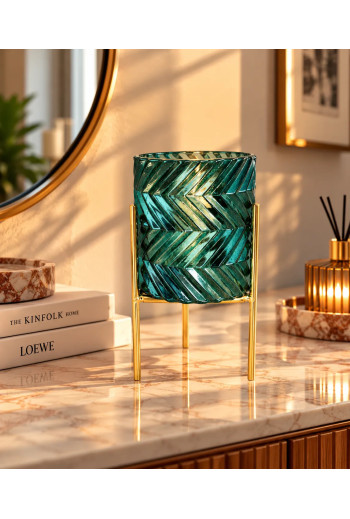 PORTE BOUGIE bleu AVEC SOCLE DORE