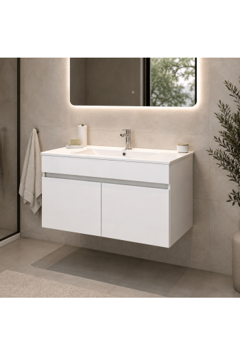 SET MEUBLE SOFIA 60CM 2P STRATIFIE BLANC BRILLANT AVEC LAVABO RESINE