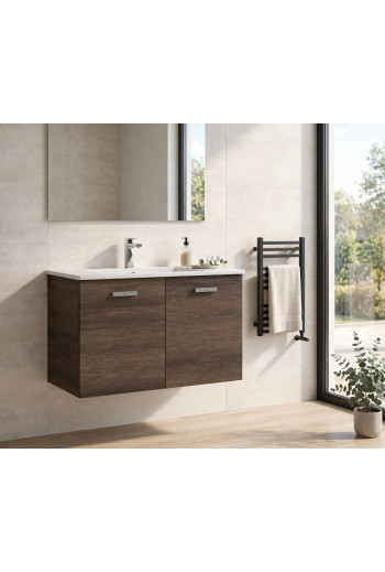 SET MEUBLE BASE VICTORIA 100CM 2PORTES CEDRE NATUREL AVEC LAVABO RESINE