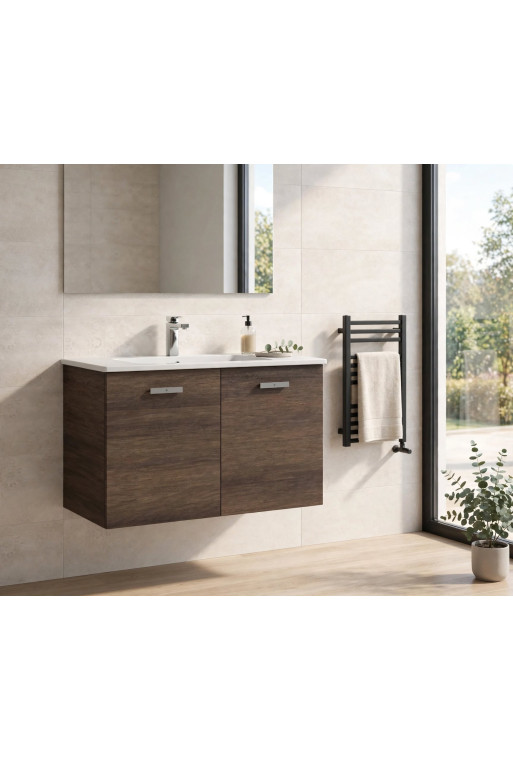 SET MEUBLE BASE VICTORIA 100CM 2PORTES CEDRE NATUREL AVEC LAVABO RESINE
