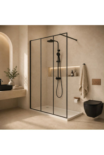 Paroi Walk In Philly Loft Sky 120cm H2,00 profilé noir Elox verre transparent