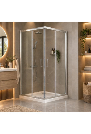 CABINE DE DOUCHE ANGLE CARRE 80X80CM PROFILE CHROME