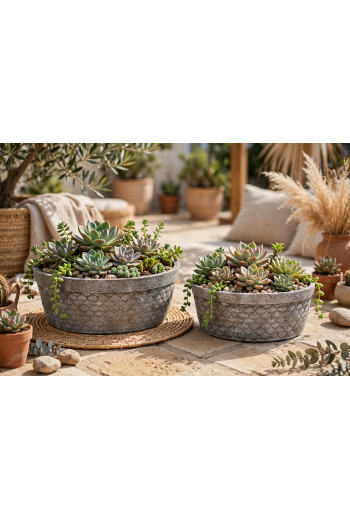 Set de 2 supports pot à fleurs COQUILLAGE en ciment 23,5X23,5X9 cm