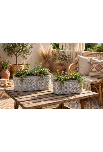 set de 2 Cache pot  en ciment   motif cœurs 13x13x24 cm