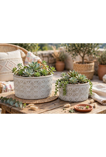 Set de 2 supports pot de fleurs HEART en ciment 19x10,5 cm