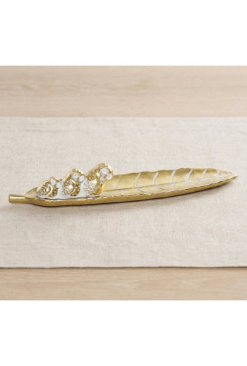 PLATEAU RESINE  HIBOU  FORME FEUILLE 40X7,8X5,CM