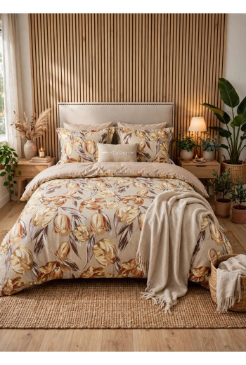 Couette imprimée fleurs beige et marron – Tendance 2025
