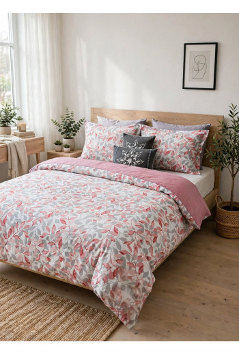 Housse de couette 220x240 cm  flora rose+ 2 taies d'oreiller
