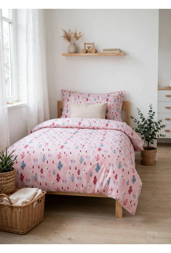 Housse de couette 140*200 cm  cactus rose +  taies d'oreiller