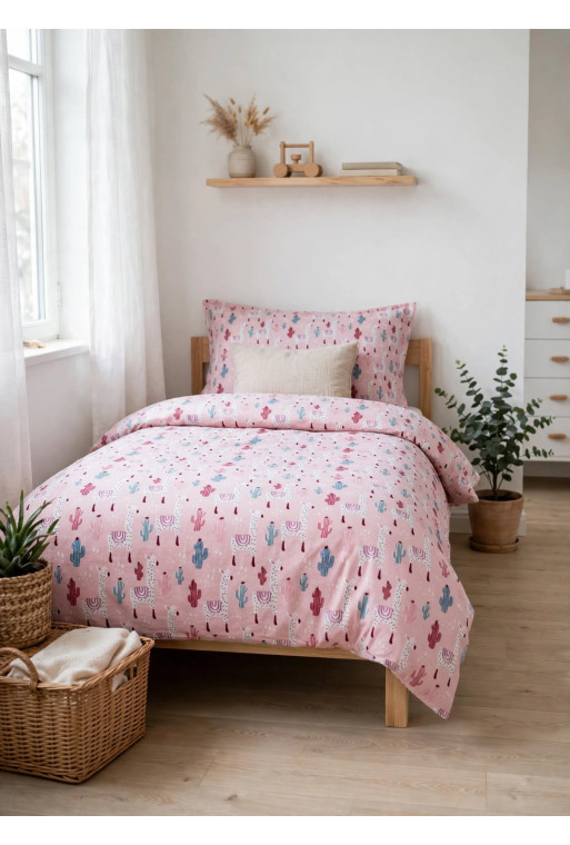 Housse de couette 140*200 cm  cactus rose +  taies d'oreiller