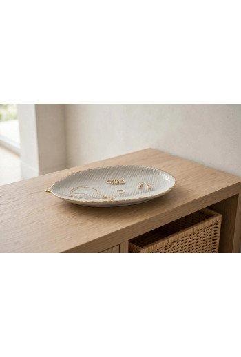 Plateau vide-poche ovale FEUILLE en porcelaine 20X9X2 cm