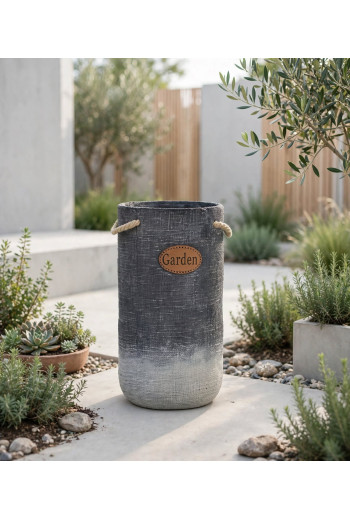 VASE JARDIN GRIS avec CORDE 14X14X28 cm