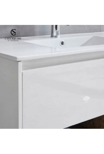 SET MEUBLE LAGOS BLANC BRILLANT 80 + LAVABO EN RESINE