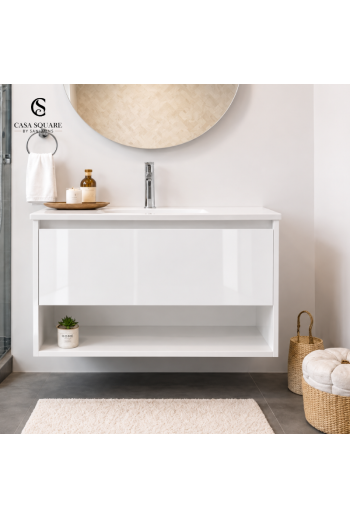 SET MEUBLE LAGOS BLANC BRILLANT 80 + LAVABO EN RESINE