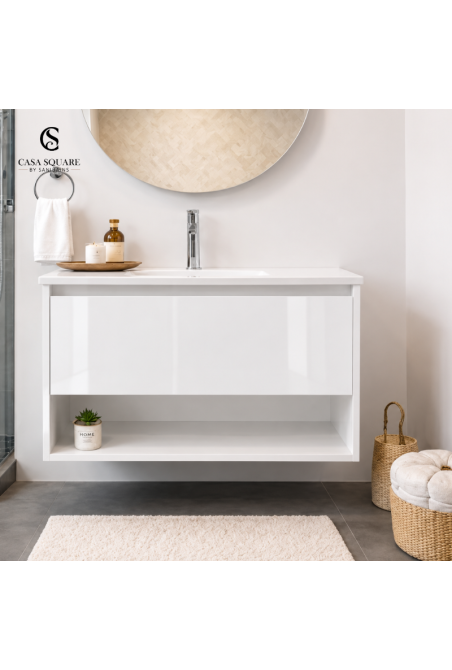 SET MEUBLE LAGOS BLANC BRILLANT 80 + LAVABO EN RESINE