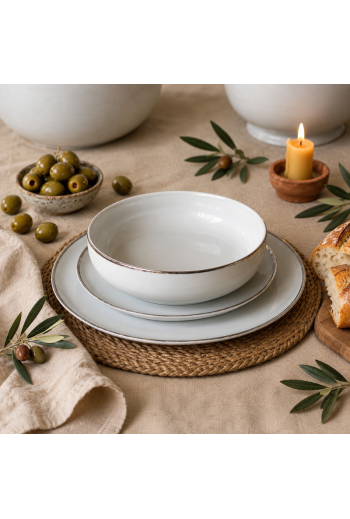 SERVICE 18 PIECES EN PORCELAINE FILET PLATINE